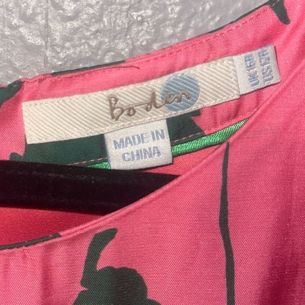 Boden Silk Blend Green & Pink Floral Dress Size 12R - Picture 7 of 7